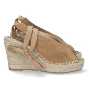 Sandalia de Cuña con Yute y Cordones en Taupe