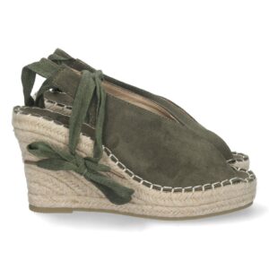 Sandalia de Cuña con Yute y Cordones en Verde