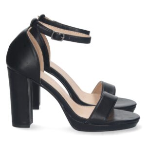 Sandalia de Tacon Ankle Strap con Hebilla en Negro