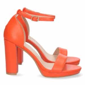Sandalia de Tacón Ankle Strap con Hebilla en Naranja