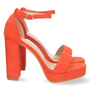 Sandalia de Tacón Ankle Strap con Hebilla en Naranja