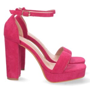 Sandalia de Tacón Ankle Strap con Hebilla en Fucsia