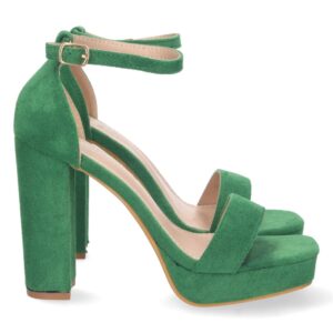 Sandalia de Tacón Ankle Strap con Hebilla en Verde