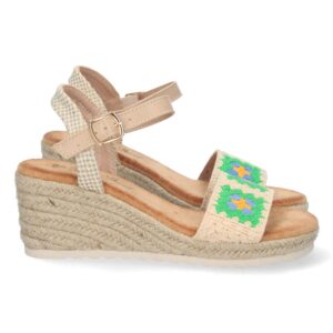 Sandalia de Cuña con Yute y Hebilla en Verde