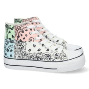 Zapatilla Abotinada Estampado y Cordones en Blanco