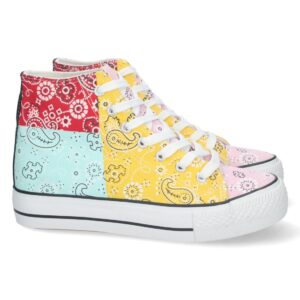 Zapatilla Abotinada Estampado y Cordones en Amarillo