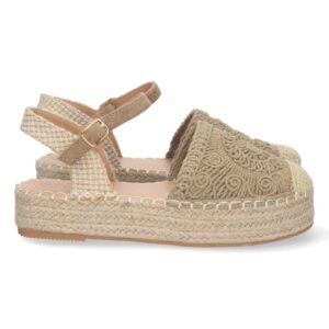 Sandalia de Plataforma con Yute y Hebilla en Kaki