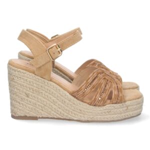 Sandalia de Cuña con Yute y Hebilla en Camel