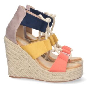 Sandalia de Cuña con Yute y Cordones en Naranja