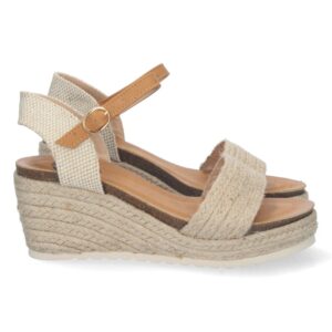Sandalia de Cuña con Yute y Hebilla en Beige