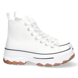 Zapatilla Abotinada de Lona con Cordones en Blanco