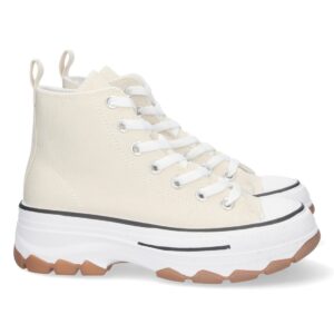 Zapatilla Abotinada de Lona con Cordones en Beige