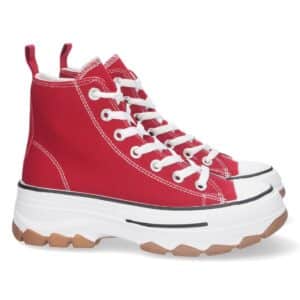 Zapatilla Abotinada de Lona con Cordones en Rojo