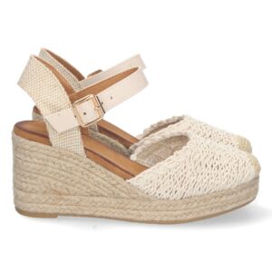Sandalia de Cuña con Yute y Hebilla en Beige
