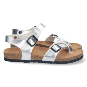 Sandalia Bio Plana con Hebillas en Plata