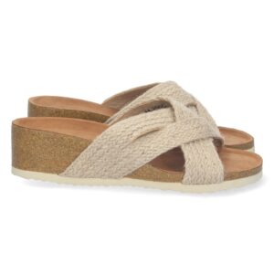Sandalia de Cuña con Palas Cruzadas en Beige