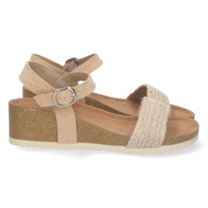 Sandalia de Cuña con Yute y Hebilla en Beige