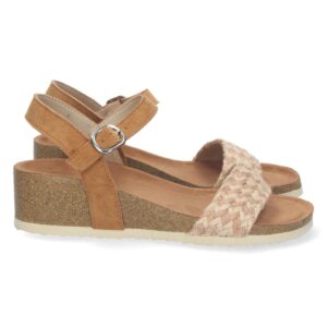 Sandalia de Cuña con Yute y Hebilla en Taupe