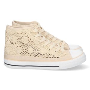 Zapatilla Abotinada Calada con Cordones en Beige