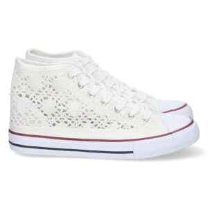 Zapatilla Abotinada Calada con Cordones en Blanco