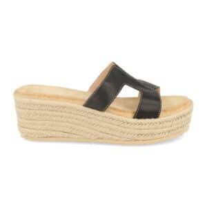 Sandalia de Plataforma con Cuña de Yute en Negro
