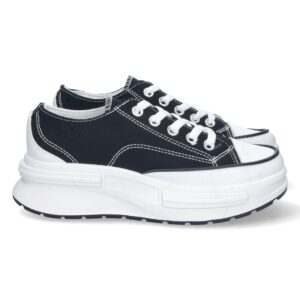 Zapatilla Plana de Lona con Cordones en Negro