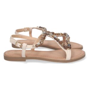 Sandalia Plana con Detalles y Hebilla en Beige