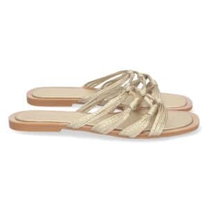 Sandalia Plana Cómoda con Talon Abierto en Oro