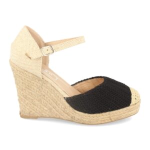 Sandalia de Cuña con Yute y Pala Crochet en Negro