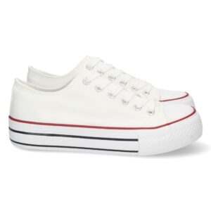 Zapatilla Plana de Lona con Cordones en Blanco