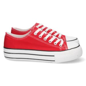 Zapatilla Plana de Lona con Cordones en Rojo