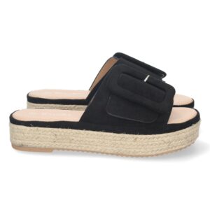 Sandalia de Plataforma con Yute y Hebilla en Negro