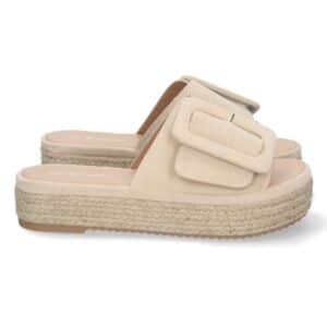 Sandalia de Plataforma con Yute y Hebilla en Beige