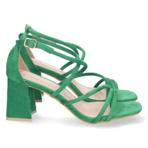 Sandalia de Tacón con Tiras y Hebilla en Verde