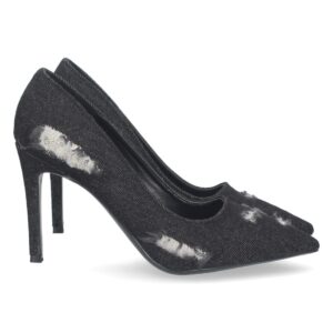 Zapato de Salón con Estampado Roto en Negro