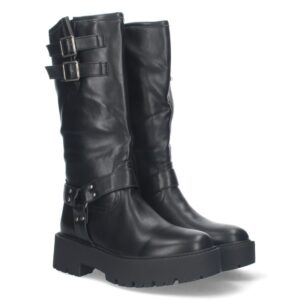 Bota Motera con Tacón Bajo y Plataforma en Negro