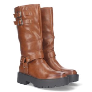 Bota Motera con Tacón Bajo y Plataforma en Camel
