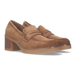 Mocasines Lisos de Tacon Medio para Mujer en Camel