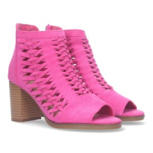 Botín de Tacón para Mujer, con Tiras Trenzadas en Fucsia