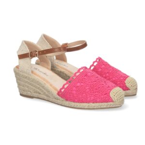 Sandalia de Cuña para Mujer, Estilo Valenciana en Fucsia