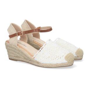 Sandalia de Cuña para Mujer, Estilo Valenciana en Blanco