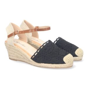 Sandalia de Cuña para Mujer, Estilo Valenciana en Negro