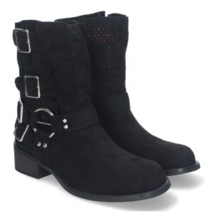 Botines de Mujer con Tacón Bajo y Adornos de Hebillas