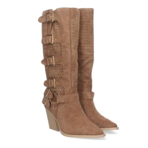 Botas de Mujer con Tacón y Adornos de Hebillas en Camel