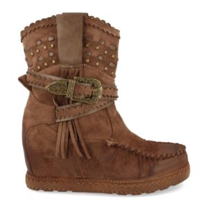 Bota de Estilo Indio con Correas y Hebilla en Kaki