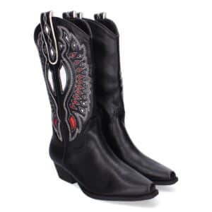 Botas Cowboy para Mujer con Detalles en la Caña en Negro