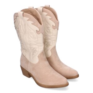 Botas Cowboy para Mujer con Detalles en la Caña en Beige