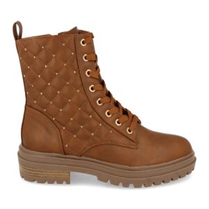 Botín Plano con Strass y Cordones en Camel