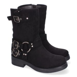 Botines de Mujer con Hebilla Metálica, Estilo Motero