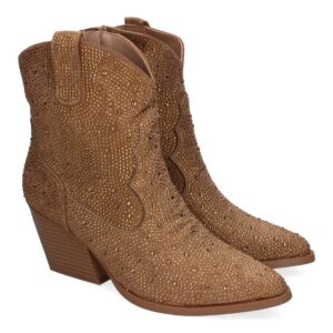 Botines de Tacón Cubano para Mujer, Adornos Brillantes